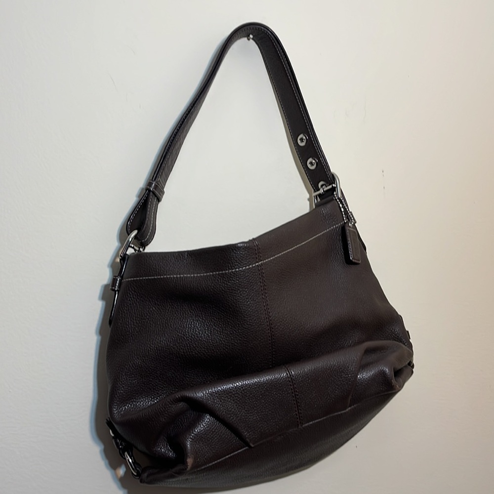 COACH Brown Pebbled Leather Hobo Shoulder Bag - Picture 2 of 8